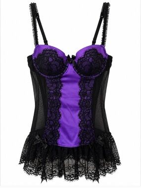 La Senza Witchy Purple & Black Lace Corset Bustier Cami Suspender Goth Glam Top